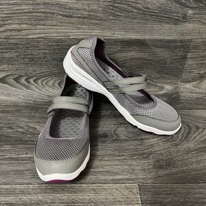 LL Bean Mary Jane Mesh Adjustable Strap Flat Shoes Gray Purple Women's Sz 9M